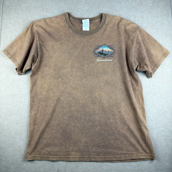 Vintage‎ Gildan T-Shirt Mens L Brown Sedona Arizona Cactus Graphic 2001 USA Tee - Picture 1 of 10